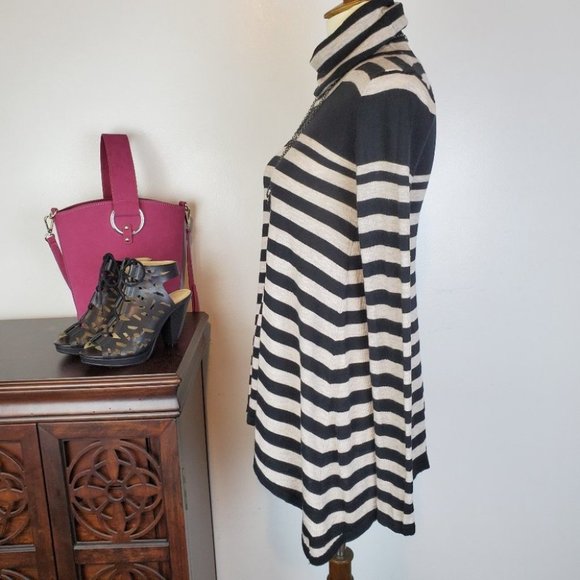 Joan Vass Black Brown Soft Lightweight Striped Turtleneck Sweater Size XS - Picture 3 of 7